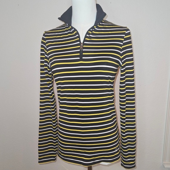 Lohla Sport Tops - Lohla Sport‎ Striped Quarter Zip Pullover Top XS Black Yellow White Athletic